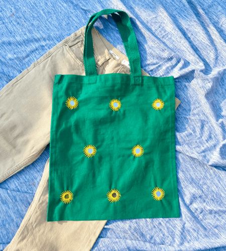 Embroidered tote bag with mirrors