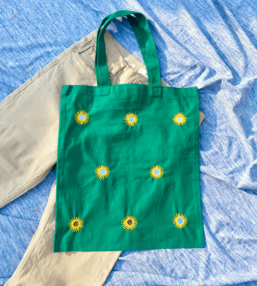 Embroidered tote bag with mirrors