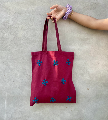 Maroon Embroidered Tote Bag