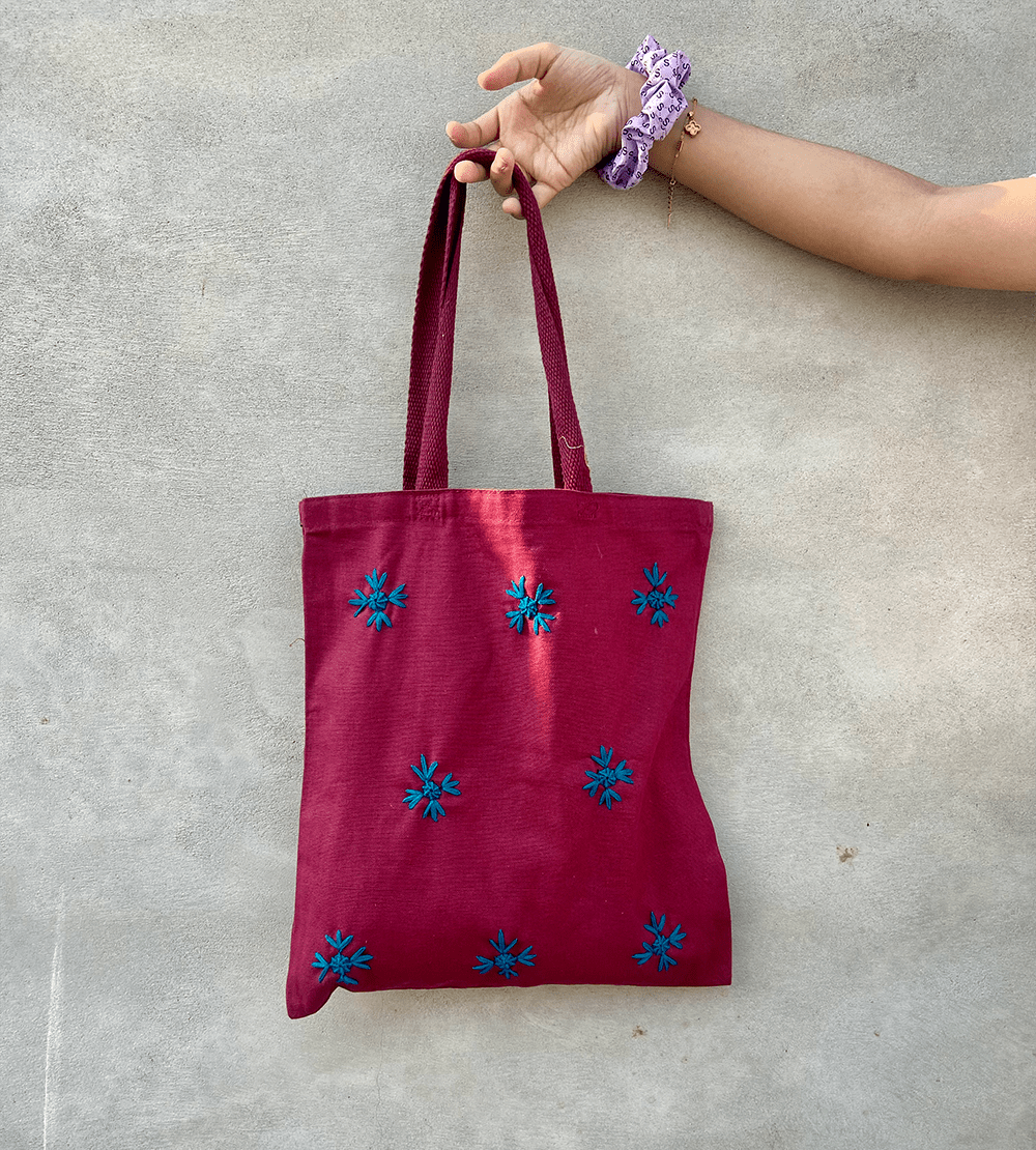 Maroon Embroidered Tote Bag