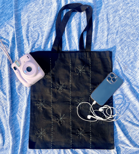 Running Stitch Embroidered Tote Bag