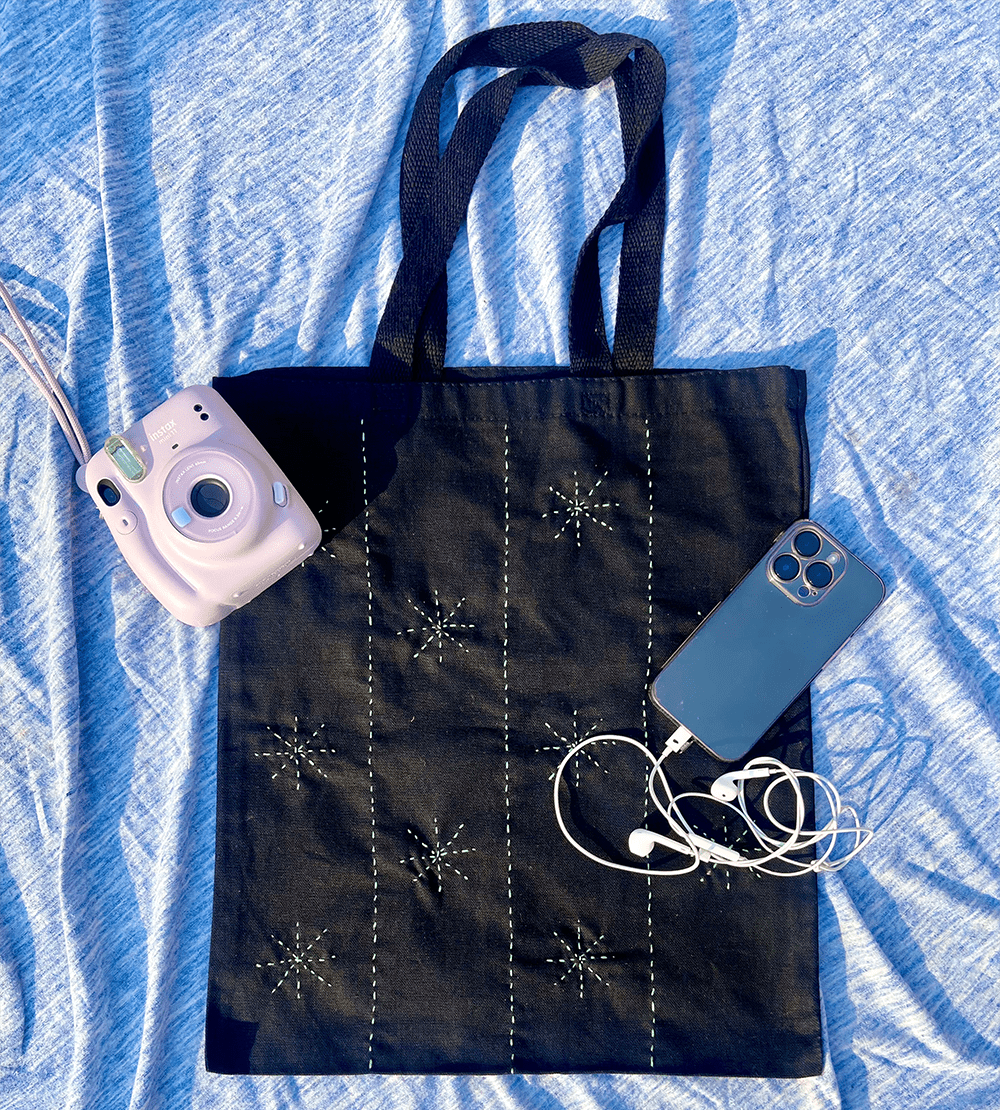 Running Stitch Embroidered Tote Bag